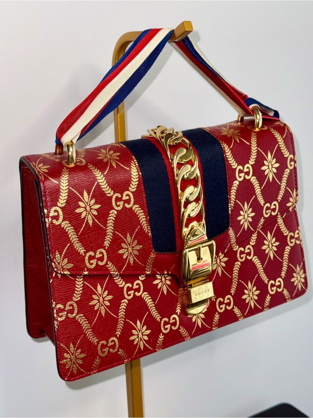 Gucci Sylvie Red and Navy GG Limited Edition Shoulder Bag Authentic